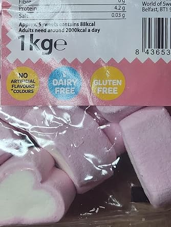 Divas World - Pink & White Heart Shaped Marshmallows Ideal for Valentine's Day, Weddings, Mother's Day, Birthdays Hearts Mallows Gluten Free - 1 Kg Bag