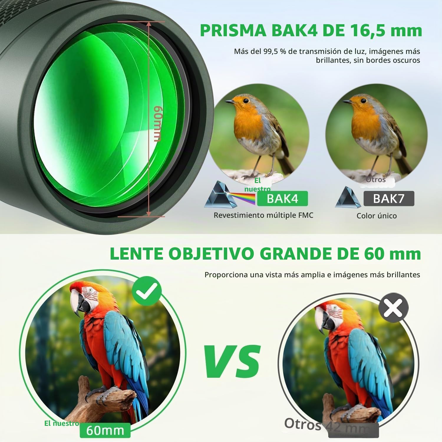Pankoo Telescopio monocular HD 12 x 60 para adultos | Se entrega con adaptador para smartphone, trípode y correa de muñeca | Ideal para observación de aves, deportes, senderismo, viajes