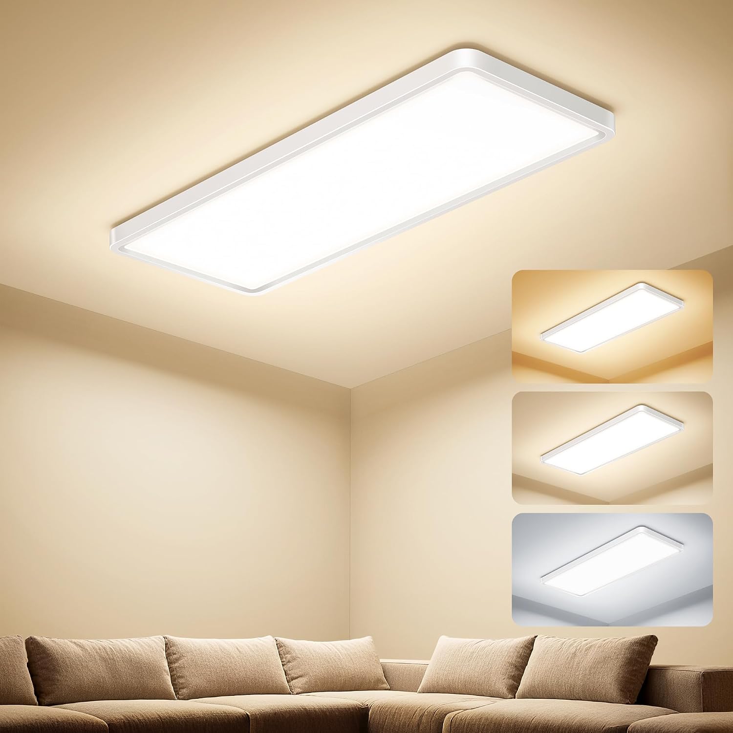 Plafon LED Techo Cocina Lampara Techo 58x22x2,9cm Largas Panel | 32W 3000LM 3000K/4000K/6500K IP44 Lampara Cocina Techo, Candeeiro Teto Lampara LED Techo Cocina Salon Baño Pasillo, Blanco - Amazon product rated Grade A