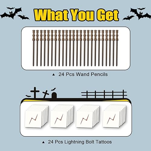 Miniatura 2 de YoHold 24 lápices de varita, 24 piezas de tatuaje temporal de rayo para niñosniñosniñas, recuerdos mágicos de fiesta de cumpleaños, relleno de bolsa