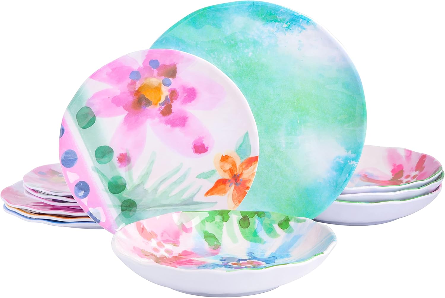 Spice by Tia Mowry Cinnamon Twist Decorated Assorted Color Melamine Dinnerware, Service for 4 (12pc)