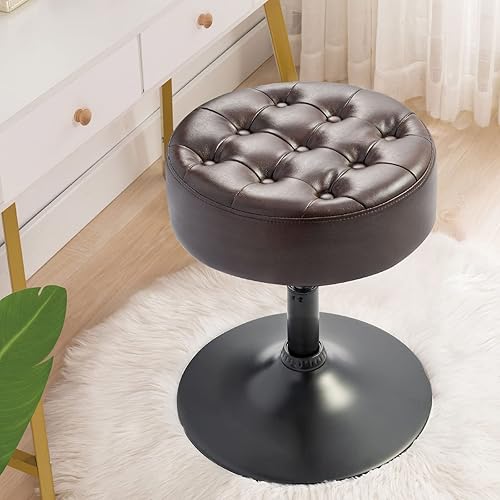 Miniatura 7 de Furnimart Moderno taburete otomano redondo de cuero copetudo, contemporáneo tapizado acolchado para dormitorio, sala de estar, entrada