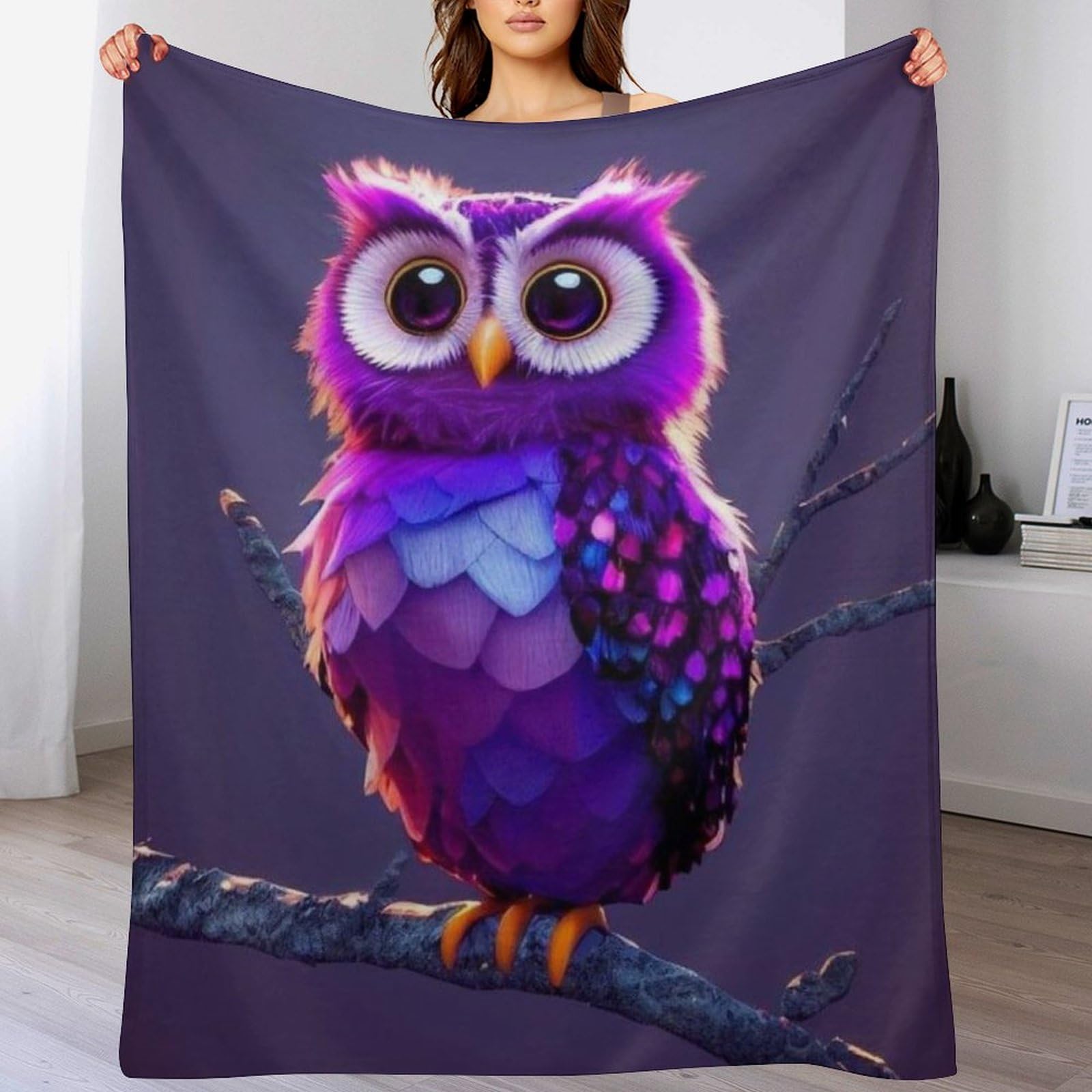 Couverture hibou polaire pour cocooner sur le canapé ou le sofa