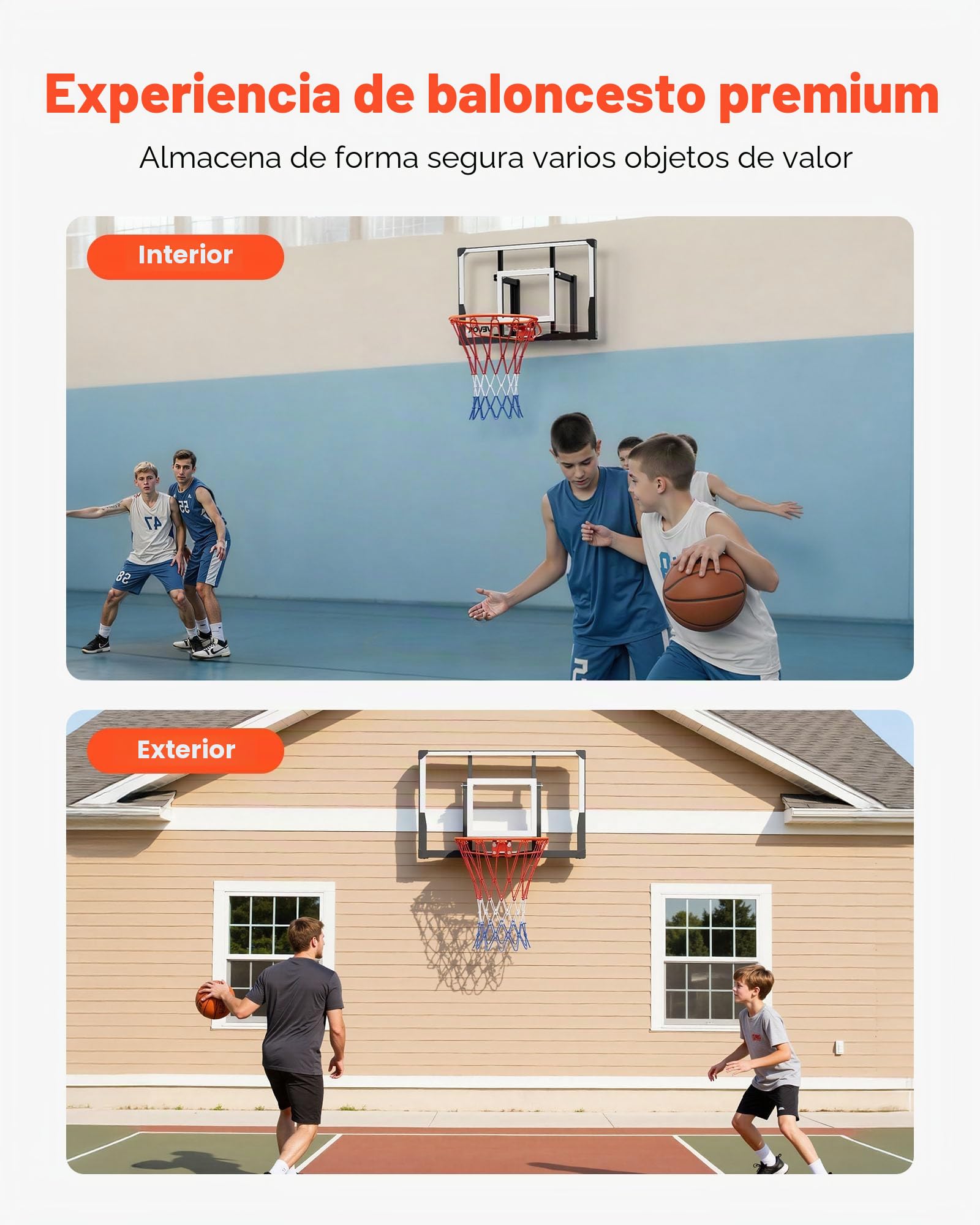 VEVOR Aro de Baloncesto, Montaje en Pared, con Tablero de Policarbonato de 1117,6 mm y 2 mm de Grosor, Red de Baloncesto de Nailon Tejido Reforzado, Ideal para Un Juego Profesional y Divertido