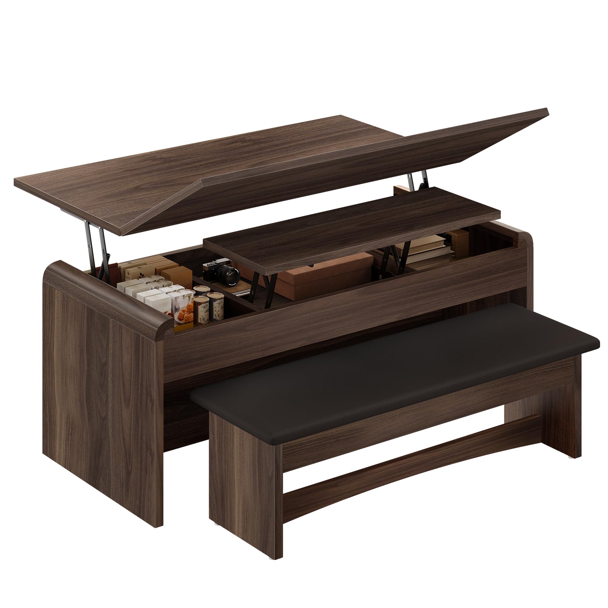 Photo 1 of *** BROKEN FOLDING TOP AND MISSING BENCH****Homiflex Dual Lift Top Coffee Table with Bench - Walnut