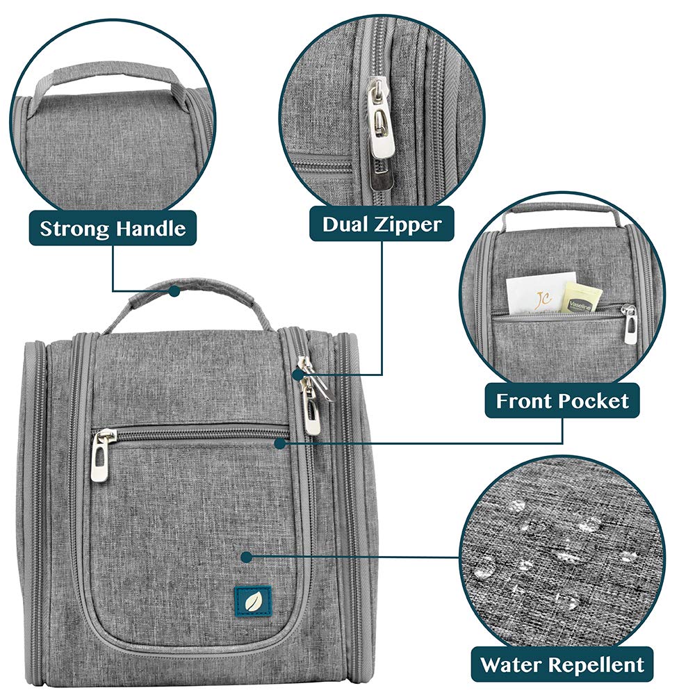 PAVILIA Beauty case da viaggio da appendere per donne e uomini, organizer per articoli da toeletta da bagno, Grigio, Standard (9x4x9), Beauty case