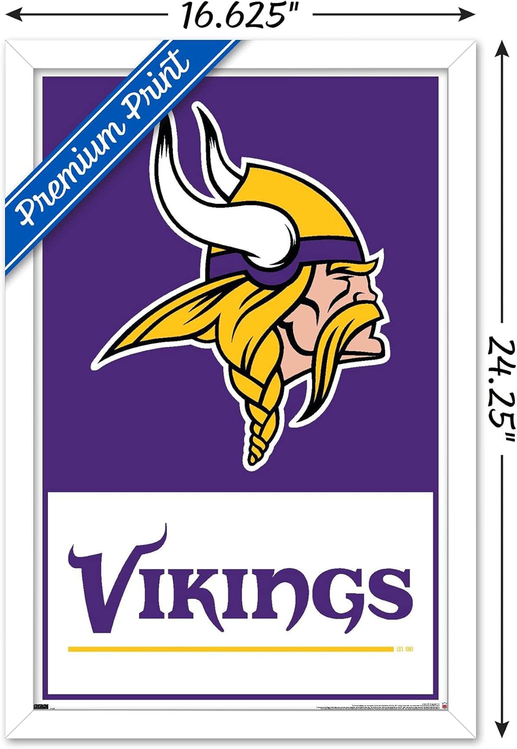 NFL Minnesota Vikings - Logo 21 Wall Poster, 22.4L" x 14.7W", White Framed Version
