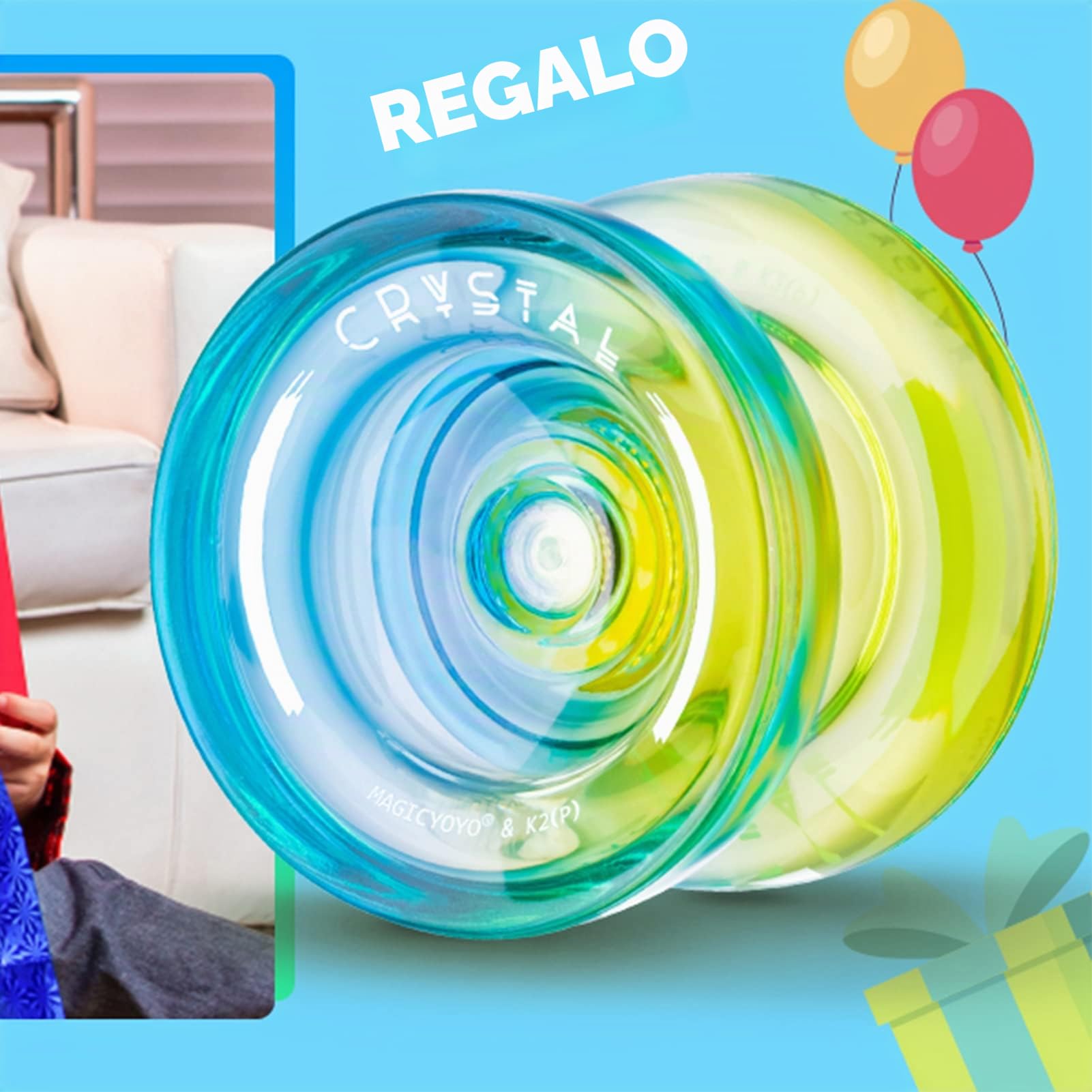 MAGICYOYO Yoyo K2 Azul Amarillo, JoJo Responsive para Principiantes, Dual Purpose JoJo No Responsivo, 12 Cuerdas, Estuche