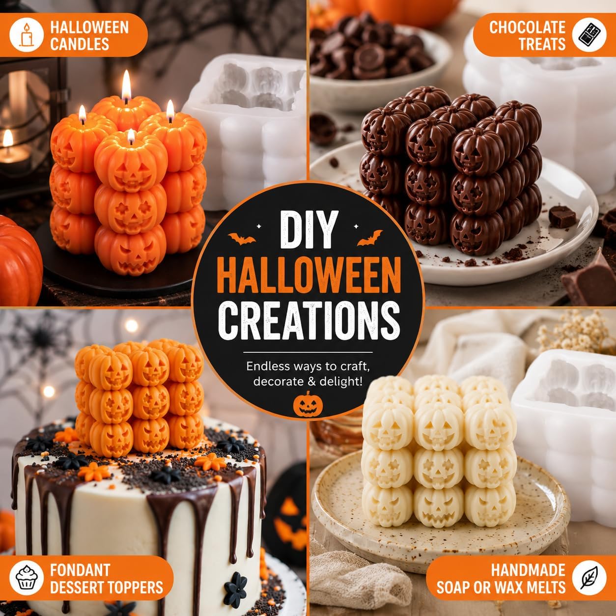 Halloween Pumpkin Silicone Mold - Bubble Candle & Wax Melt Maker, 2.8×2.8×2.4in Reusable Non-Stick Mold for Aromatherapy Gifts (Easy Release & Clean