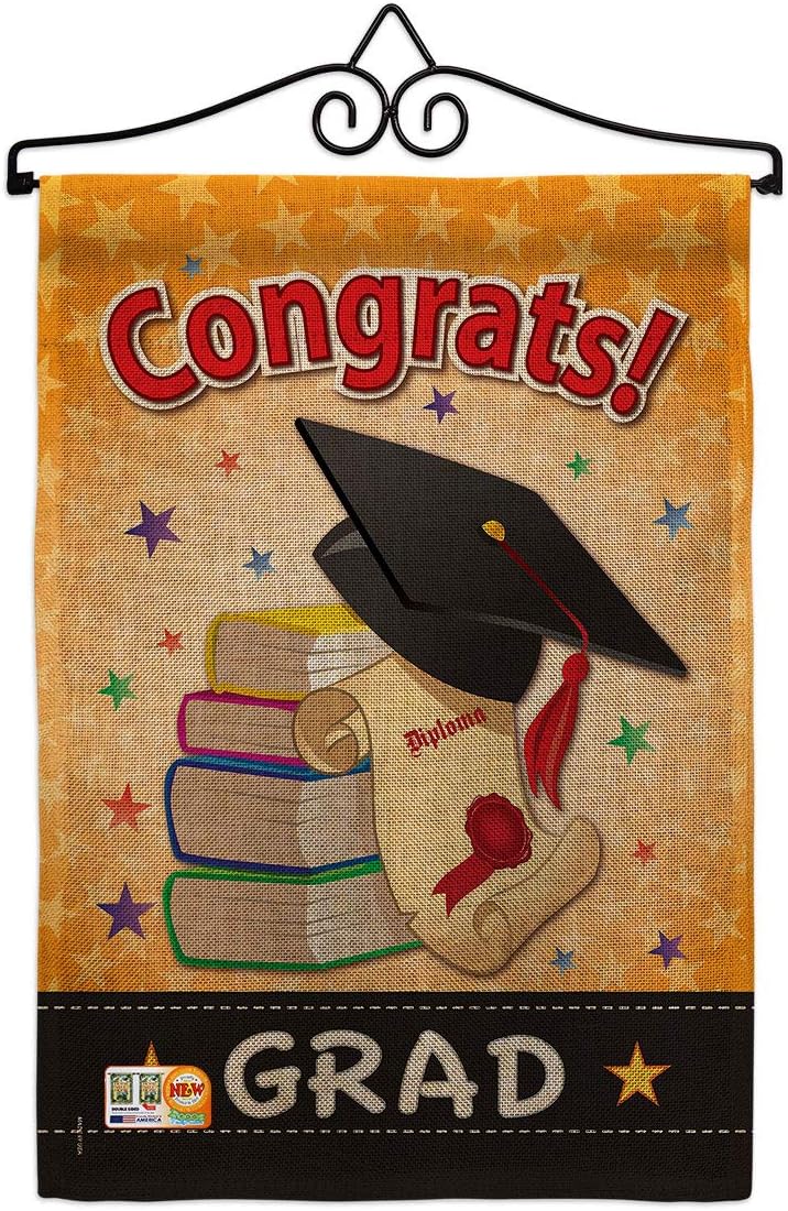 Amazon.com : Congrats Grad Burlap Garden Flag Set Wall Hanger Education ...