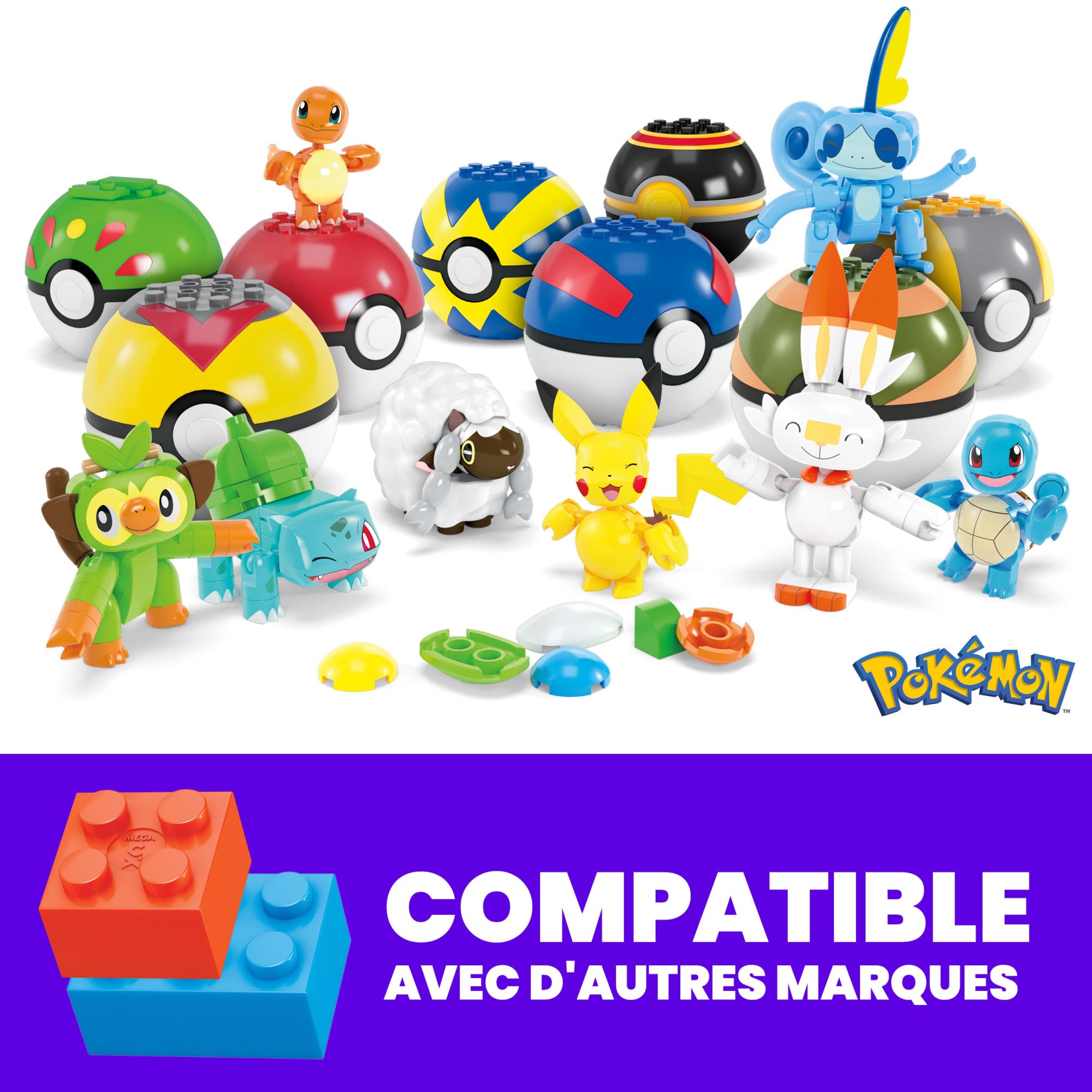 Mega Pokémon Coffret Construction Dresseur Débutant, avec 8 Figurines Articulées Dont Pikachu, 8 Poké Ball, 191 Pièces, Jouet Enfant, A Partir De 6 Ans, HTJ75