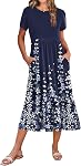 ZEAGOO Femmes Été Midi Une Ligne Robe Manche courte Casual Flowed Plage longue robe de soleil avec poches 2026 Voyages en vacances