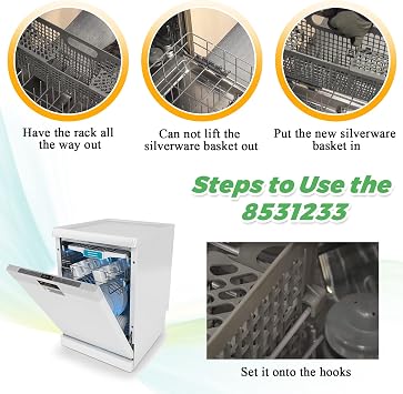 WP8562043 8531233 Universal Dishwasher Silverware Basket Replacement for Whirlpool Kitchenaid Dishwasher Utensil Basket - Replaces Kitchenaid Dishwasher Basket W10190415 8531288 8562043 by Techecook