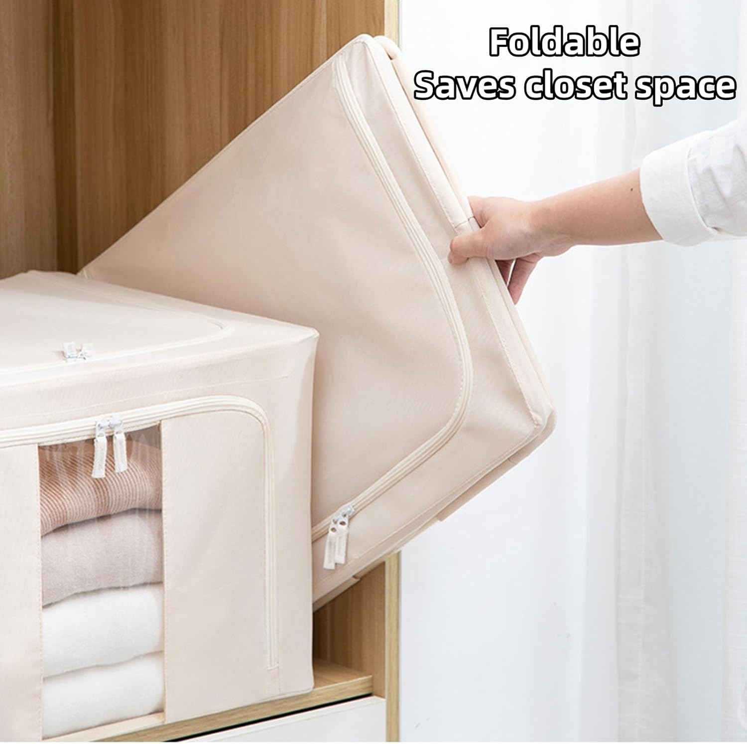 Stackable Storage Bins, Clothing Storage Boxes with Metal Frame, Foldable Oxford Fabric Clothes Organizer Bags for Household(24L)