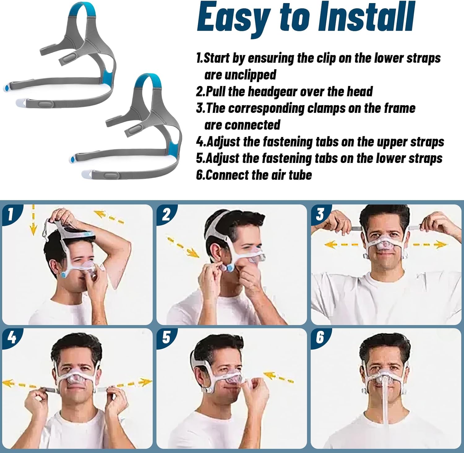 F20 Full Face replacement Headgear for ResMed AirFit/AirTouch Head Strap, Headgear Replacement Straps for ResMed Airfit F20 Full Face Mask - Large, Blue (2 Pack) - Image 4