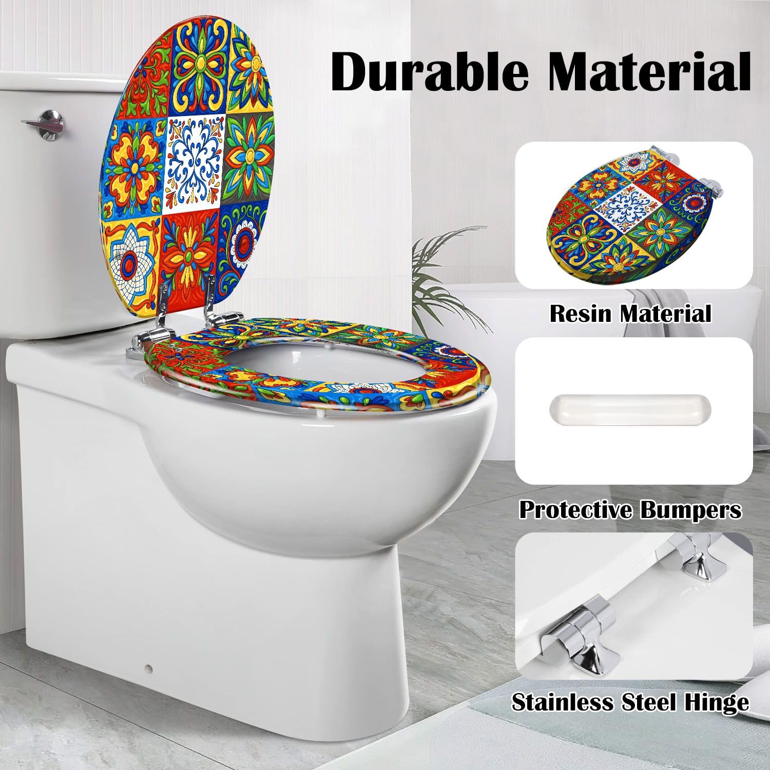 Sedile WC rotondo in ceramica Talavera messicana per bagno