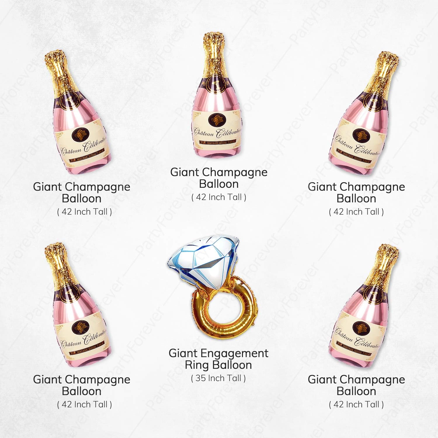 Big Bachelorette Party Balloons Decorations Kit (6 Pack) - Bridal Shower Party Balloons & Supplies - Ring Ballon and Rose Gold Champagne Bottle Balloons image 2