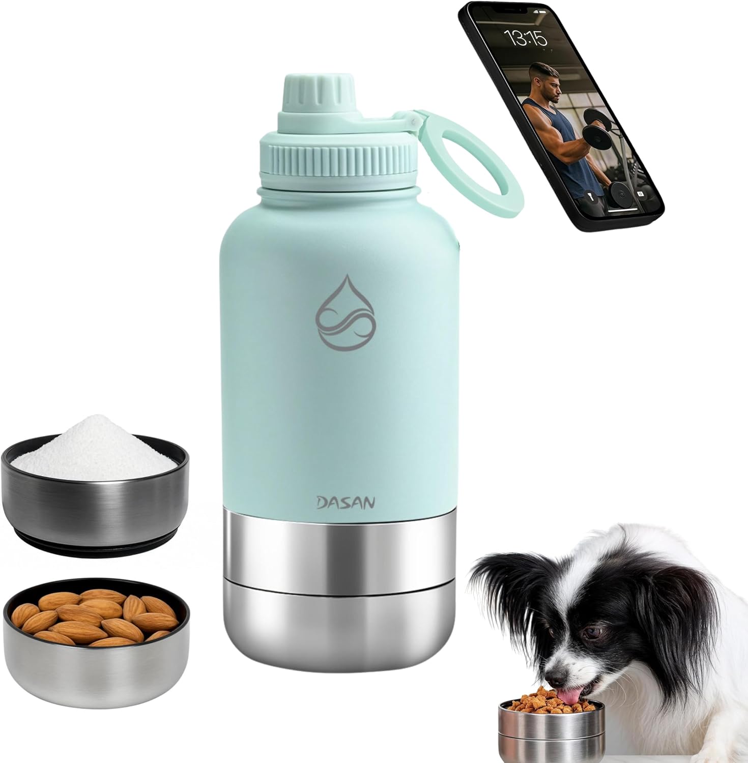 Portable 32 oz Stainless Steel Dog Water Bottle with Bowls for Travel