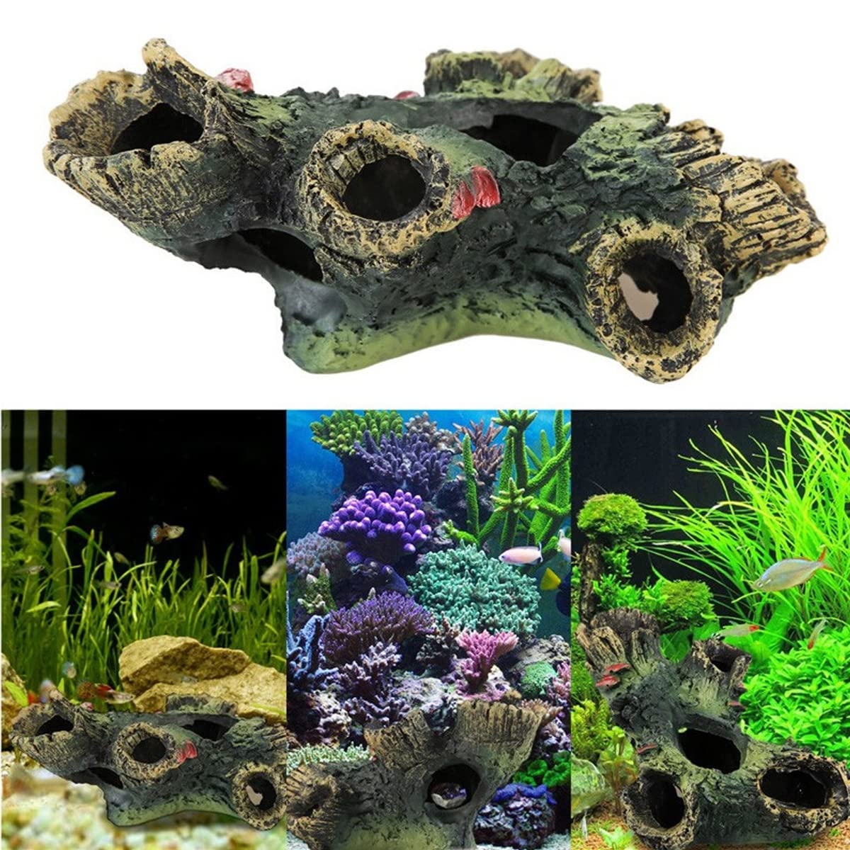 Decorazione per Acquari Grotte Rocciose, Decorazioni per Acquari in Resina, Simulazione di Paesaggi in Legno Decorativo per Gamberetti, Ciclidi, Nascondiglio di Pesci Betta,12x7x11cm