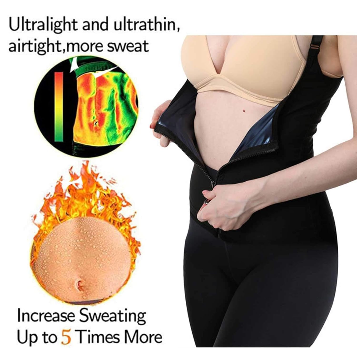 FILFEEL Women Waist Trainer Vest, Zipper Fitness Body Shaper Shirt Sauna Sweat Breathable Fat Burning Shapewear - Image 3