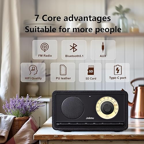 Miniatura 3 de Altavoz Bluetooth de radio FM portátil, recargable de 2600 mAh, antena FM incorporada, soporte para tarjeta SD, para cocina, sala de estar, con