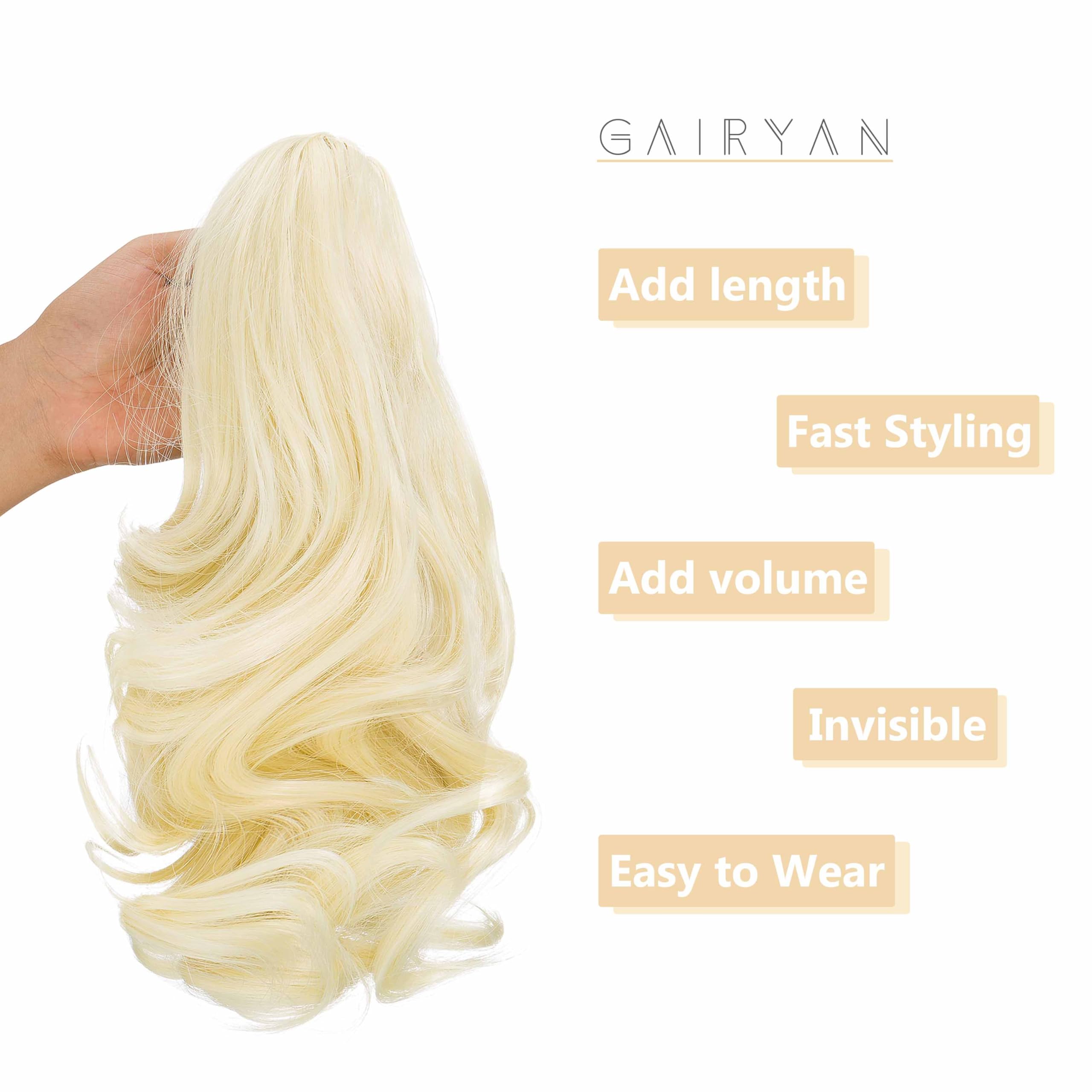 Gairyan 10" Clip in Ponytail Hair Extensions Curly Ponytail Extension Claw on Pony tails Wavy Synthetic Hairpieces for Women Real Natural Short Wave, Bleach Blonde - Image 4