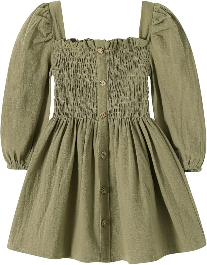 Happy Town Toddler Girl Dress Long Sleeve Play Wear Dress Baby Solid Color Casual Fall Winter Clothes