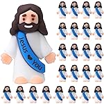 Bememo 25 Pcs Little Jesus Figures Original Design Jesus Love You Mini Rubber Toys to Hide and Seek Christmas Religious Party Favors Sunday School Baptism Gifts(Blue)