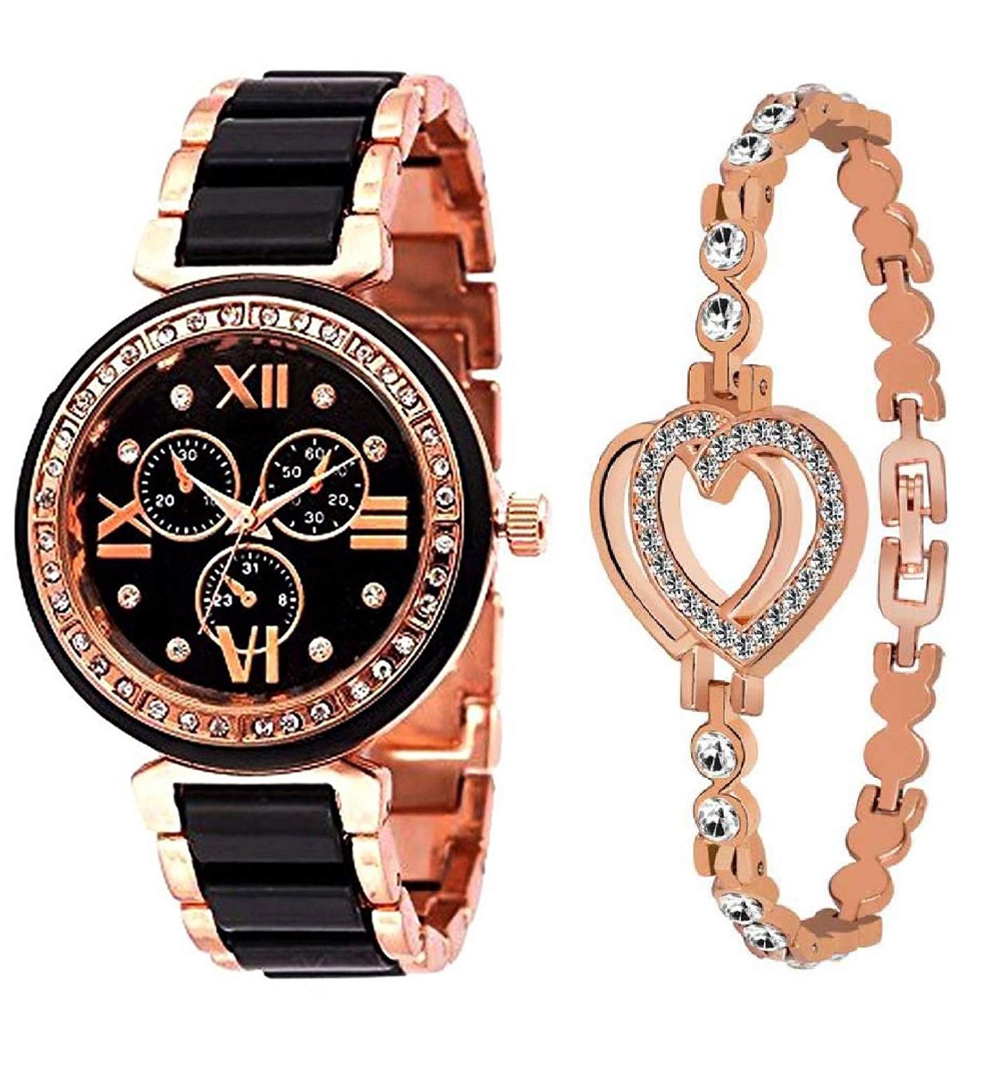 Praizy Analogue Watch and Bracelet Combo for Womens & Girls (Pack of 2) (White,Rose Gold) (B09188G71B) Amazon Price History, Amazon Price Tracker