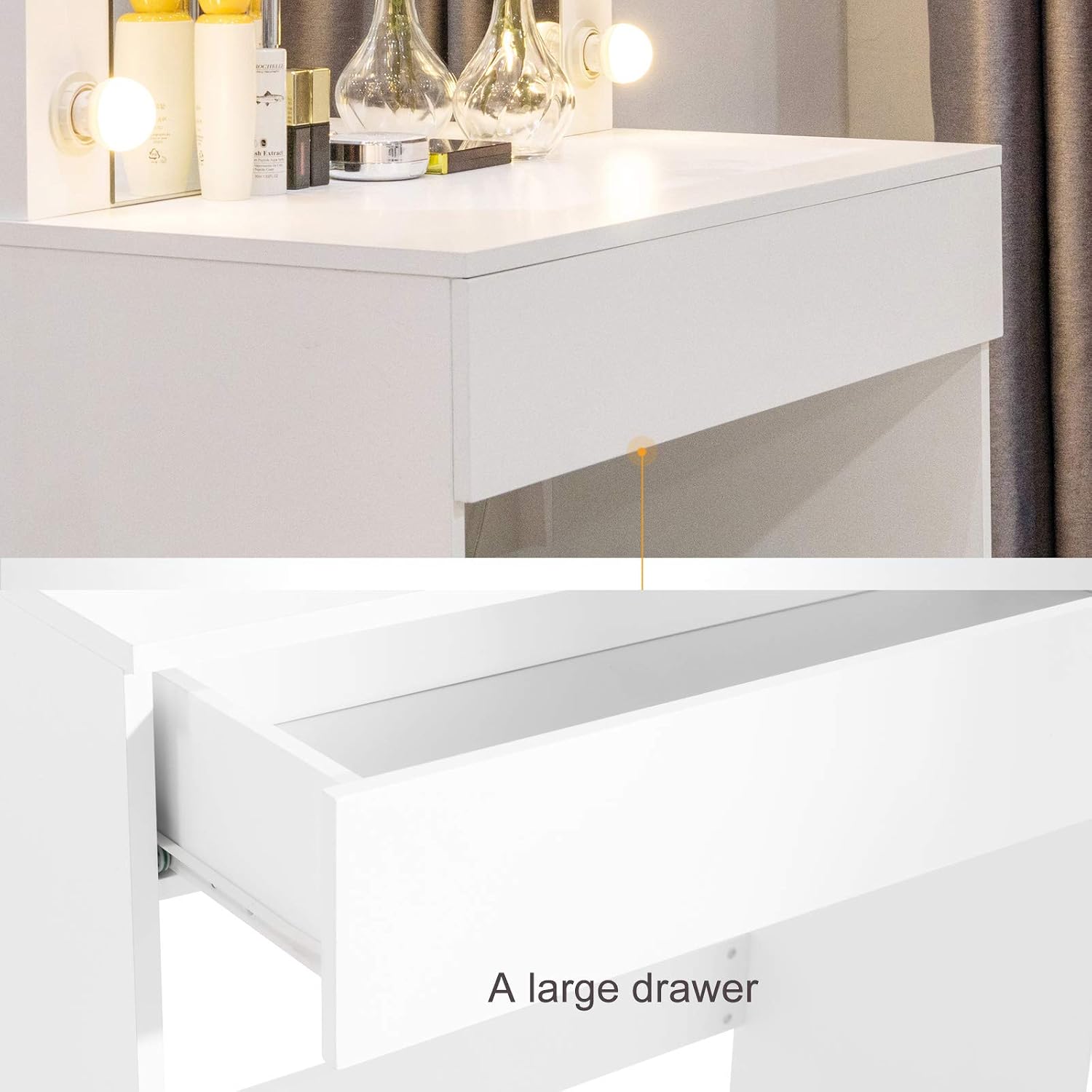 Mecor LED Dressing Table Makeup Vanity Table w/10 LED Lights Mirror,Vanity Set with Stool&Drawer,Wood Dressing Table Bedroom Furniture Girls Women Gifts White