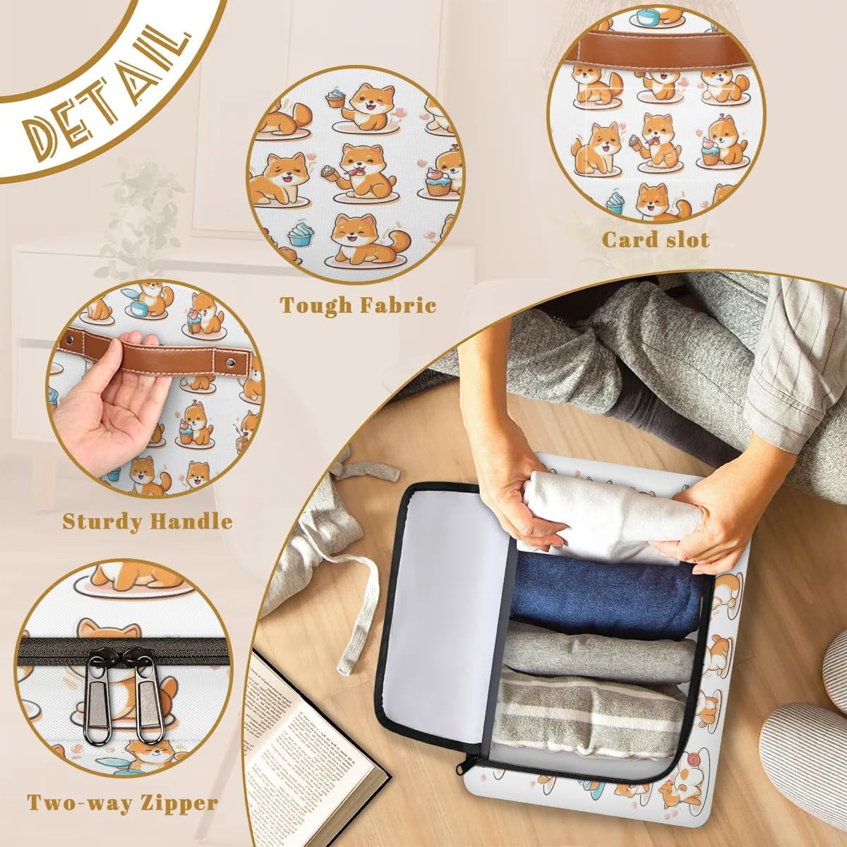 Cute Dogs Pattern Storage Box with Lid and Handles Foldable Cloth Storage Basket Bin Bags for Shelves Closet Shelf Toys Clothes Bed Sheets Organizer 2 Pack