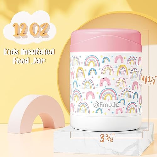 Miniatura 2 de Fimibuke Tarro de comida aislado para niños, paquete de 2 tarros de almuerzo de acero inoxidable de 12 onzas sin BPA para alimentos fríos y