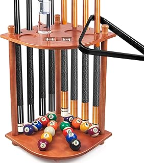 AKLOT Pool Cue Rack,Billiard Cue Racks With Score Counters Pool Stick Holder w/Drink Holder, Holds 8 Sticks and Full Set of Pool Balls