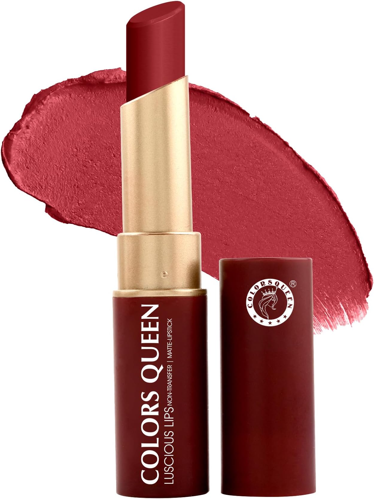Colors Queen Luscious Lips - Non Transfer Creamy Matte Lipstick | Highly Pigmented with Smooth Application | Long Lasting Lipstick Waterproof | Smudge Proof Lipstick for Women (04 - Royal Rust Maroon - 3.5g)