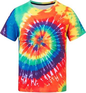 Mens Tie Dye T Shirts Unisex Men Short Sleeve Shirt Crewneck Rainbow Tie Dye T Shirt for Men