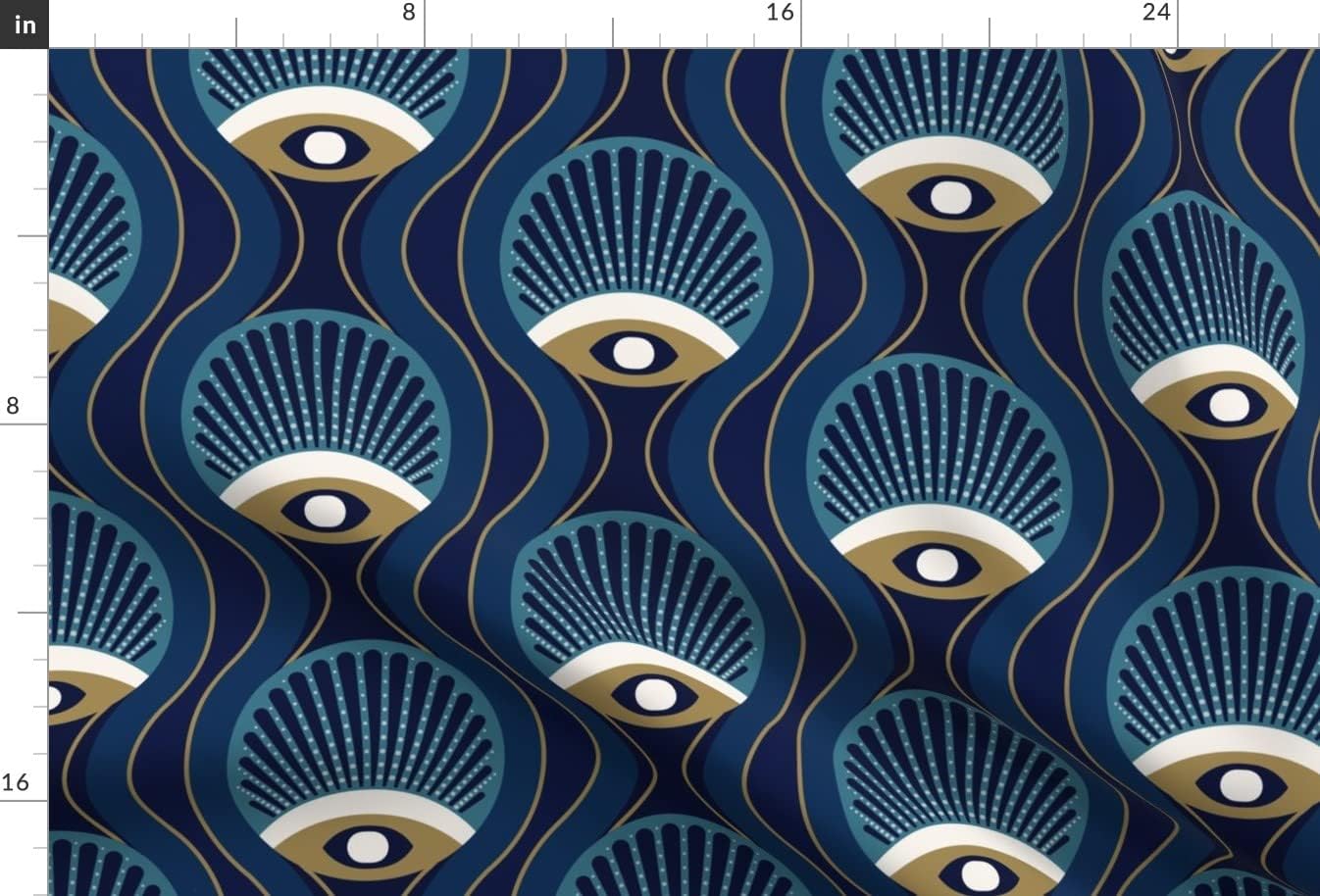 Spoonflower Fabric - Nouveau Blue Art Deco Ogee Vines Scallop Shells Vintage Inspired Printed on Upholstery Velvet Fabric Fat Quarter - Upholstery Home Decor Bottomweight Apparel