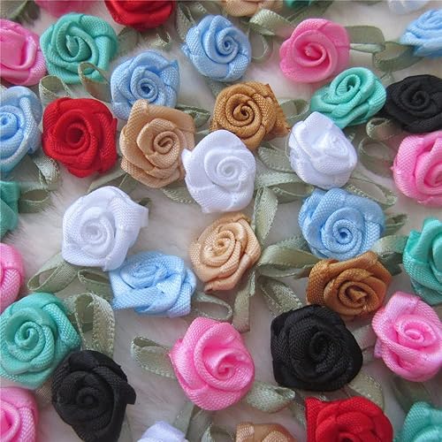 Miniatura 6 de 200 unidslote mini lazos de cinta rosas flor raso rosetas tela artificial adorno apliques costura artesanía bricolaje hecho a mano decoración de