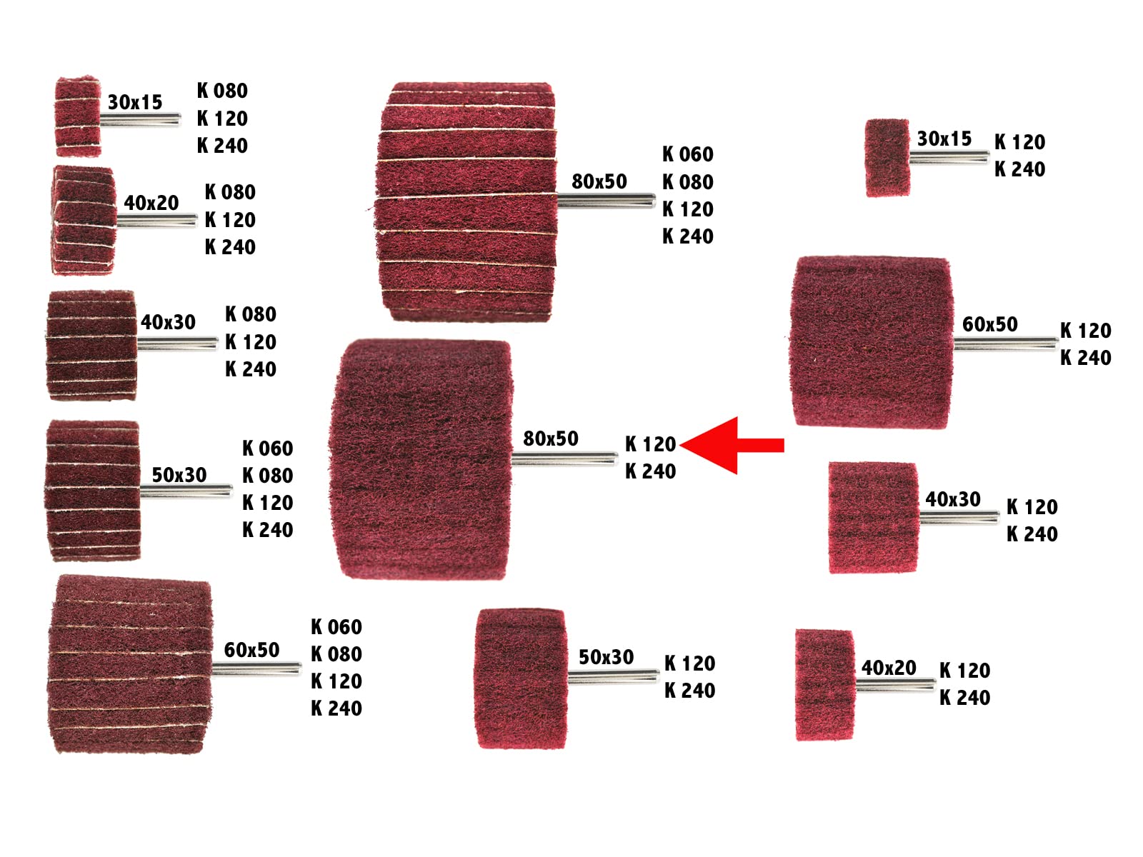 3-tlg. Schleifvlies Set Körnung 120 - 80x50mm Mit 6mm Schaft Für Bohrmaschine
