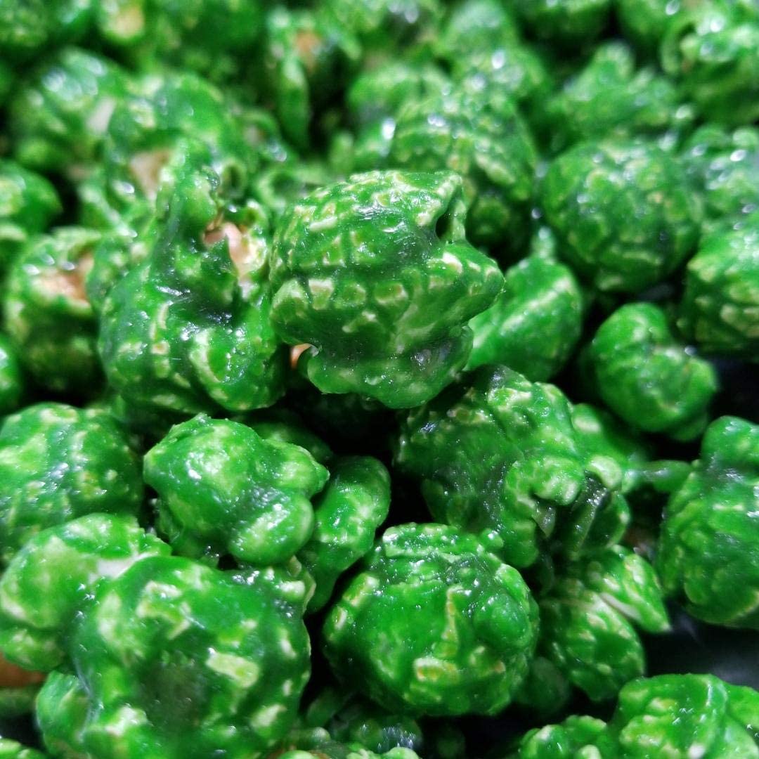 Green Gourmet Popcorn • "NEW" Watermelon Flavor • 1 gallon(16 cups) • 23 Ounces • Made with Organic Popcorn • Gluten Free • Non-GMO • Gluten Free • Nut Free • A Green "Jolly" Sweet Treat, Great for Birthday Party's & Party Favors!