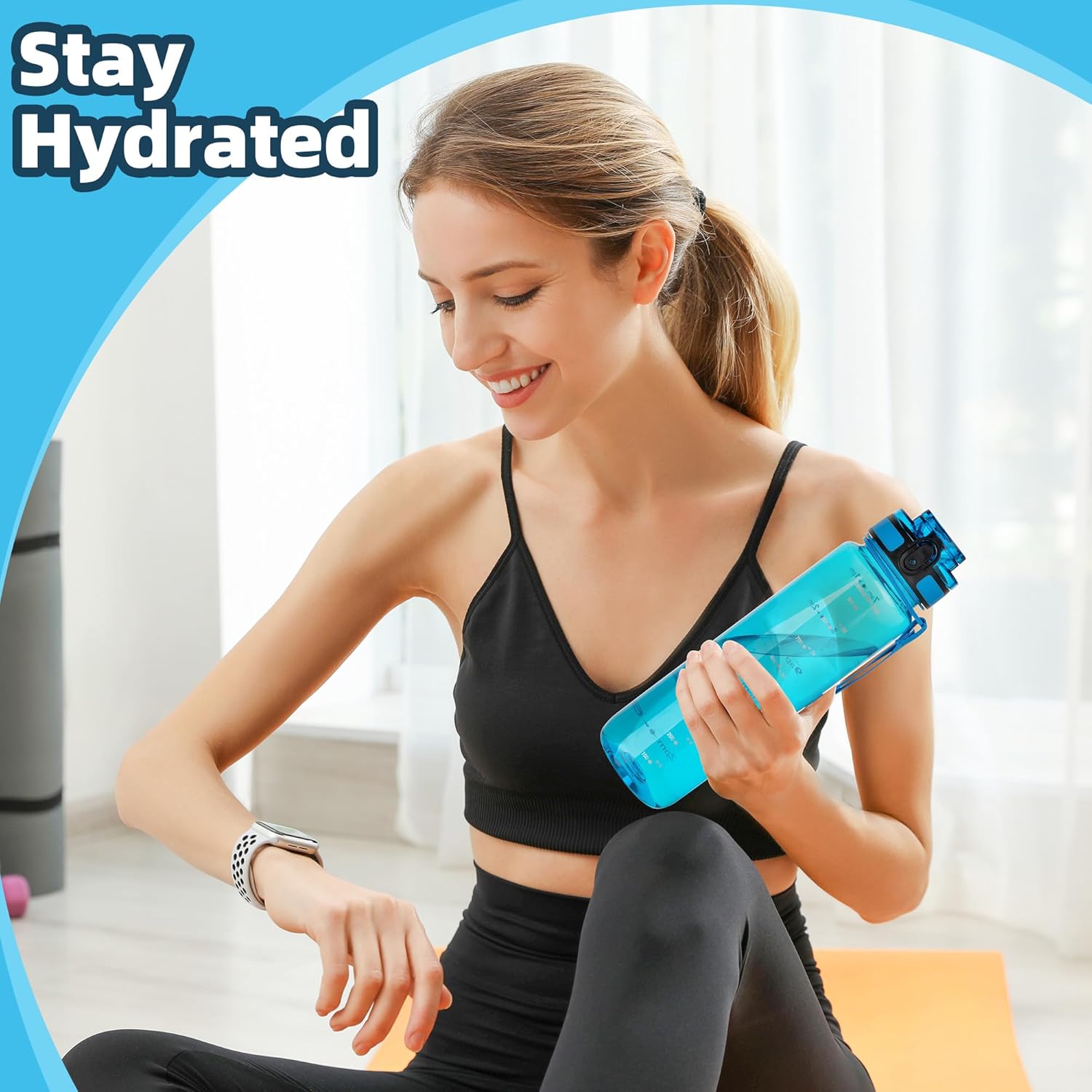 OLDLEY 32 oz Water Bottle, Motivational Water Bottle with Time Marker, Sports Water Bottle With Strap, Leakproof & BPA Free Large Water Bottles for School,Gym,Outdoor, Tritan, Transparent-Blue - Image 8