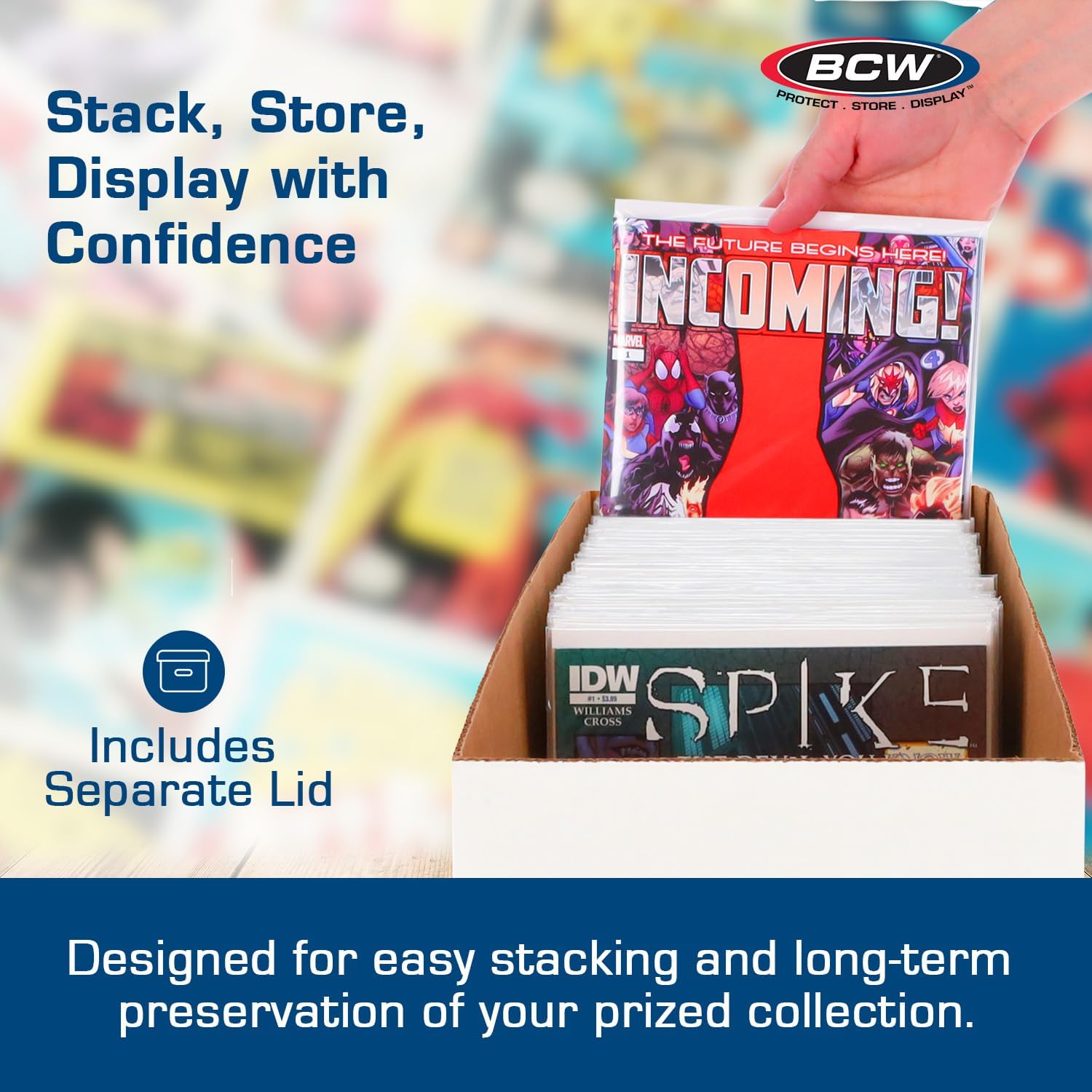 BCW Long Comic Book Storage Box - 5ct | Stackable, Reinforced Cardboard Shell | Fits Most Long Boxes