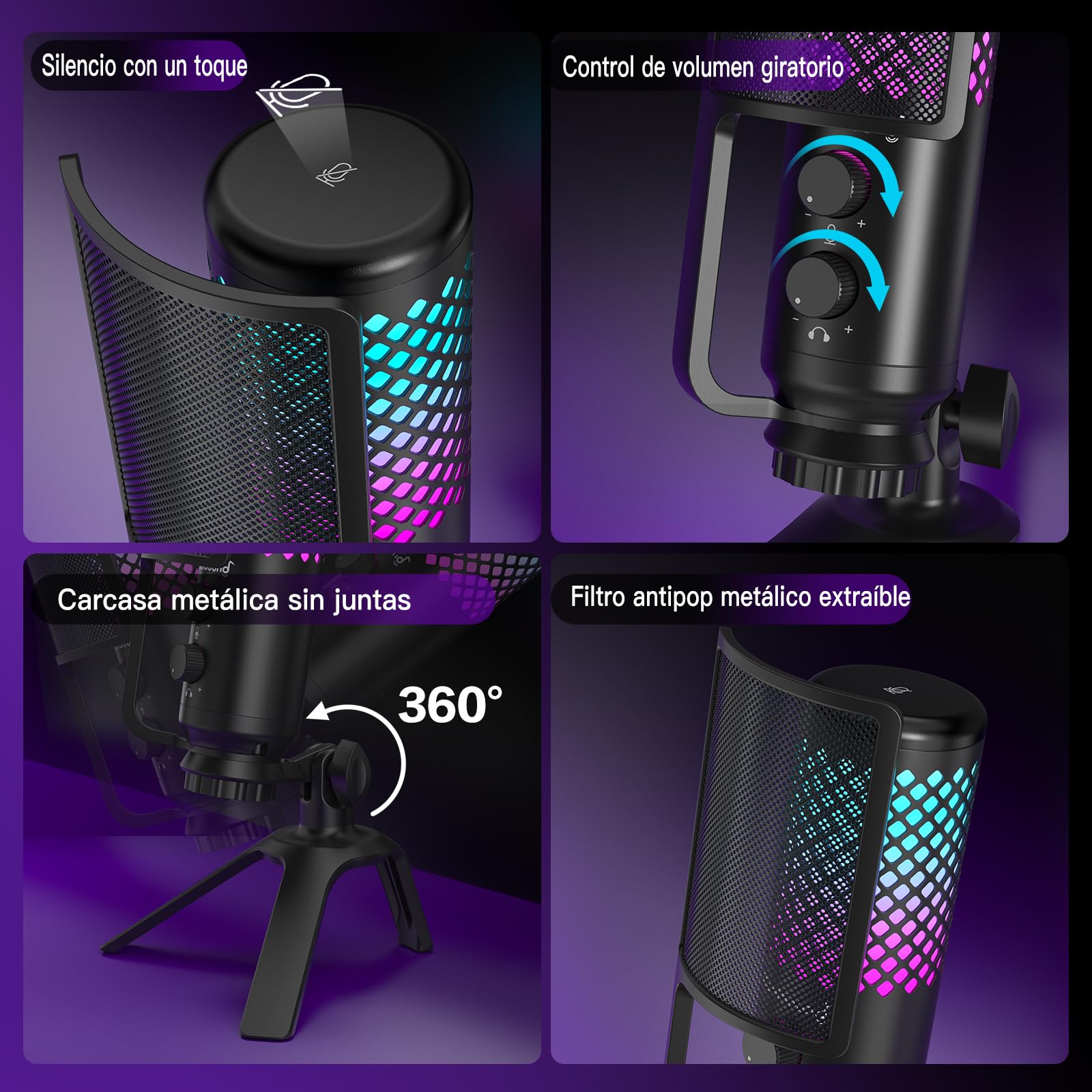 ZealSound Micrófono para Gaming para PC: micrófono USB de construcción metálica con botón de silencio, ideal para podcast, streaming, estudio, reuniones/clases online y grabaciones de audio, Mac y PS5