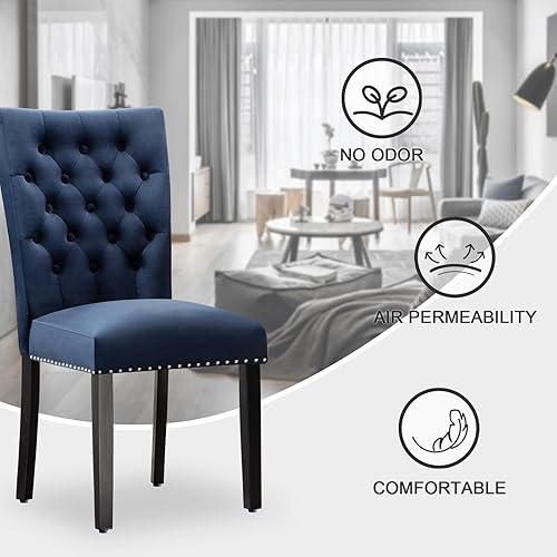Miniatura 8 de Velvet Dining Chair Set of 2, Parsons Upholstered Dining Room Chair, Wood Accent Chair with Nailed Trim, Blue Azul,Beige,Negro -,Camello,Gris