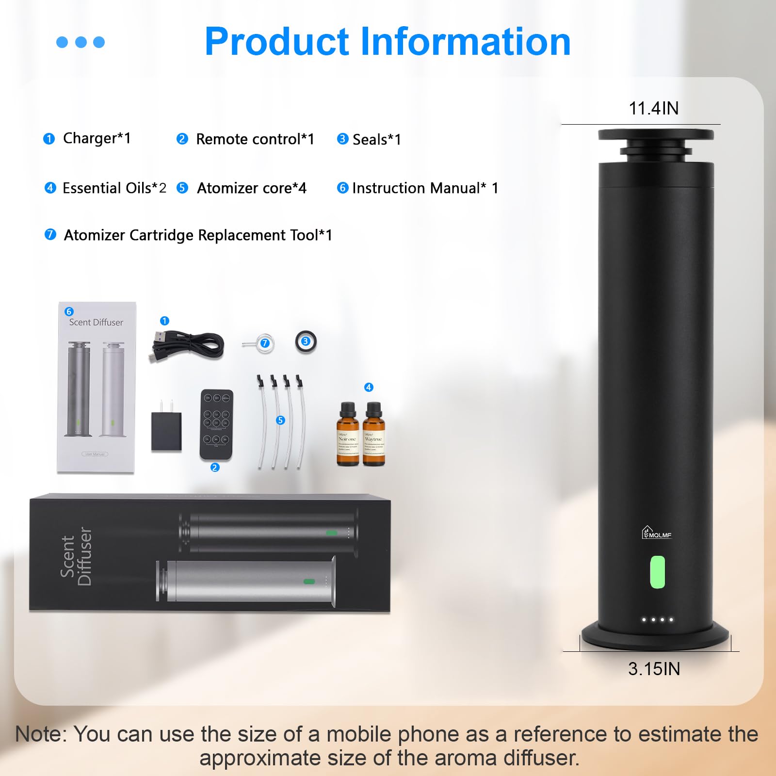 Difusor sin agua, colección de hotel, máquina difusora, 1500 pies cuadrados | Aluminio, recargable y enchufe USB, control remoto, silencioso