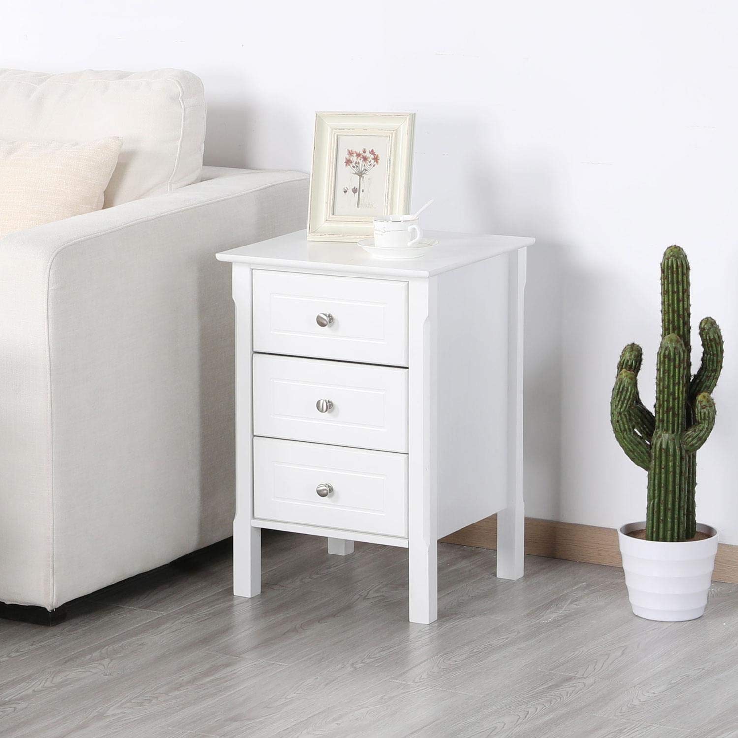 Yaheetech Set 2 Comodini Camera da Letto con 3 Cassetti Cassettiera Cameretta Comodino da Notte Moderno Tavolino Laterale Organizzatore da Divano Salotto Soggiorno Elegante 40 x 40 x 60 cm Bianco