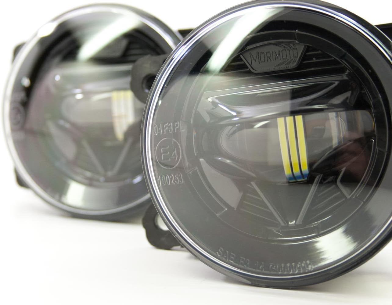 Close-up of the fog light lens with internal LED elements visible