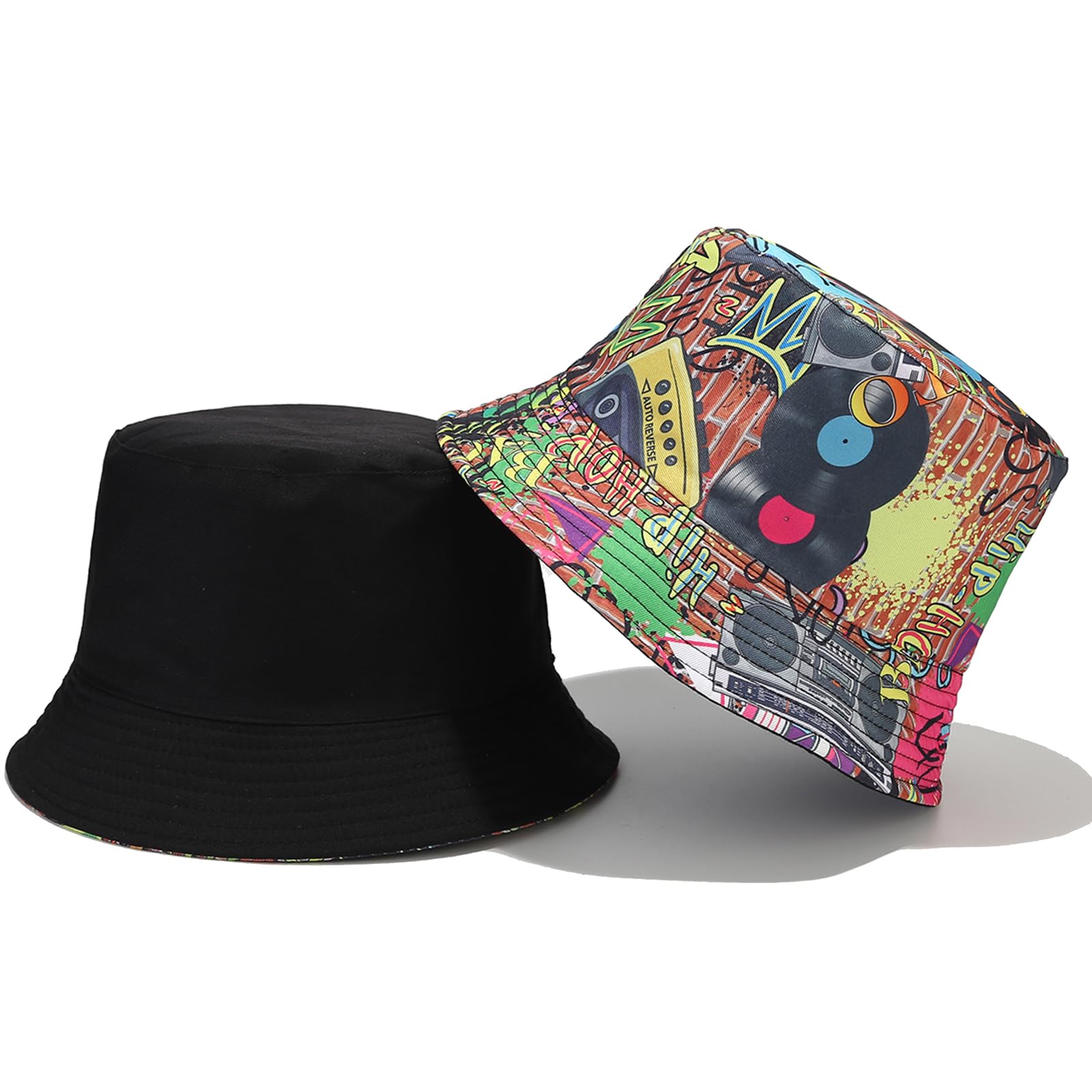 AbybelaFashion Retro 80s 90s Bucket Hats for Men Women,Double-Side-Wear Reversible Sun Hat