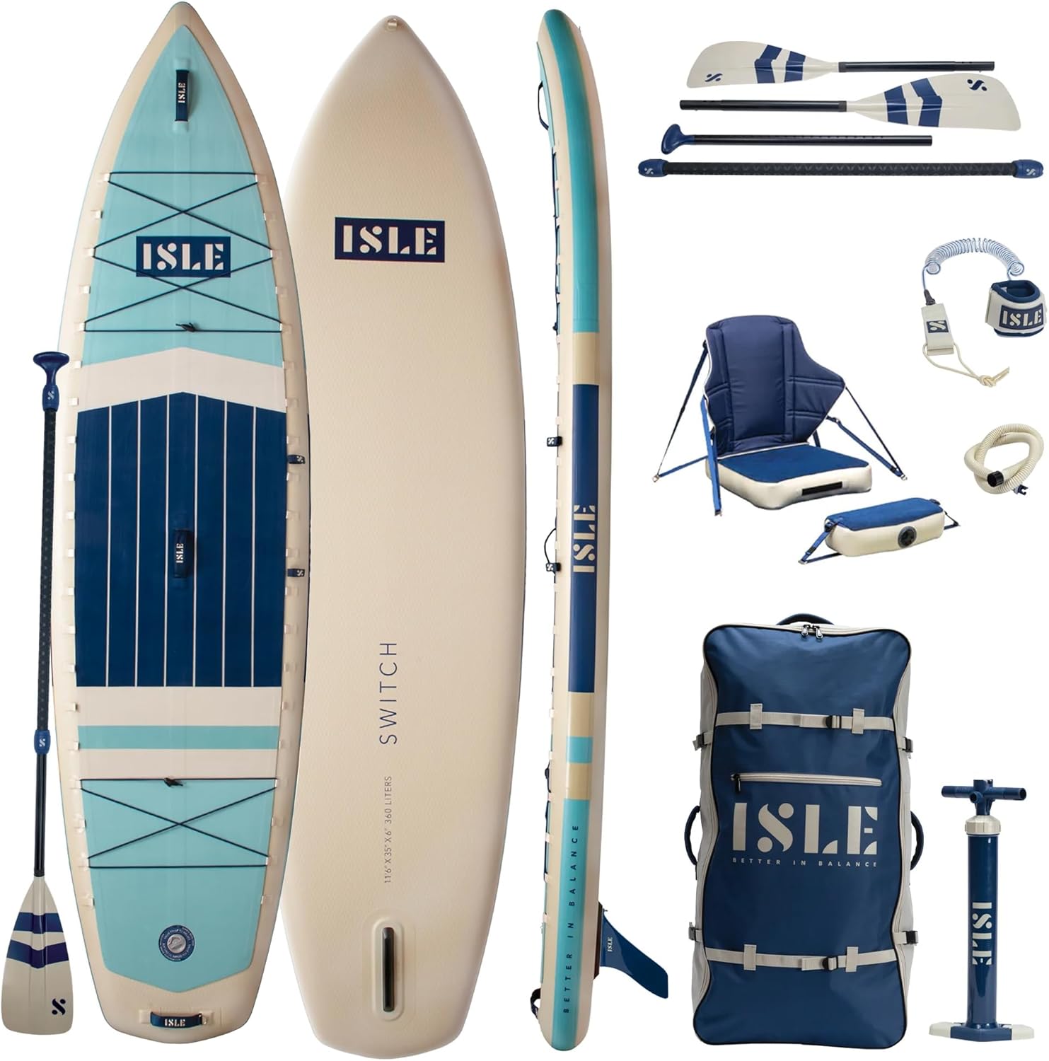ISLE 2in1 Kayak & Paddle Board Bundle - Stand Up Paddle Board & Kayak, Incl. Seat, Paddle, Pump, Bag, 11.6 x 35.5 x 6 in - max. 425 lbs