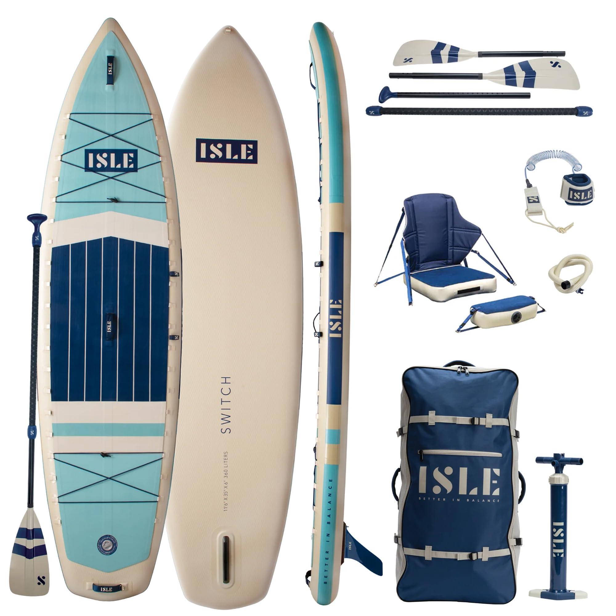 ISLE 2in1 Kayak & Paddle Board Bundle - Stand Up Paddle Board & Kayak, Incl. Seat, Paddle, Pump, Bag, 11.6 x 35.5 x 6 in - max. 425 lbs