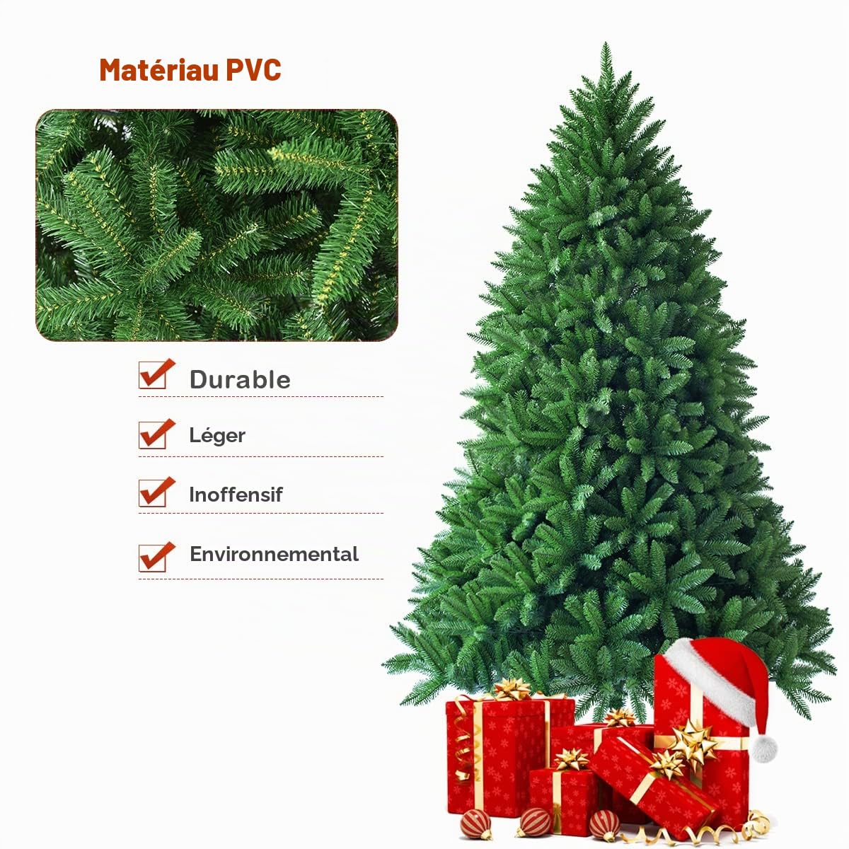 LIFEZEAL Sapin de Noël Artificiel 180 CM à Charnière Léger avec Base Métallique, Arbre de Noël avec 1250 Branches, Sapin de Noël Naturel Décoratf de Fête pour Maison ou Bureau